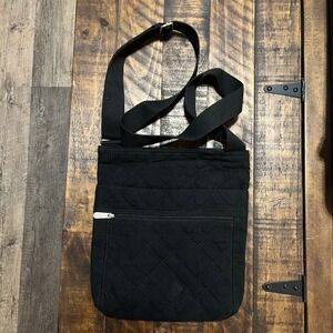 Thirty-One Organizing Shoulder Bag Black Quilted Crossbody Canvas Travel Purse